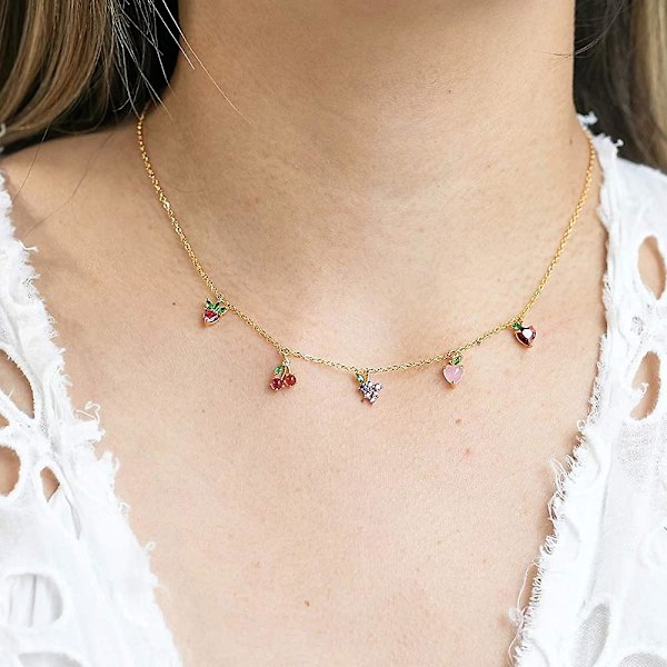 14k Pläterad Fruktkorg Choker för Kvinnor och Flickor Söt Tropisk Frukt
