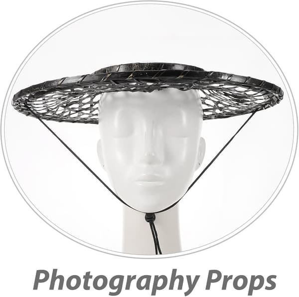 Vevd bambus samuraihatt Svart hul orientalsk kjeglehette 36 cm diameter Cosplay hodeplagg