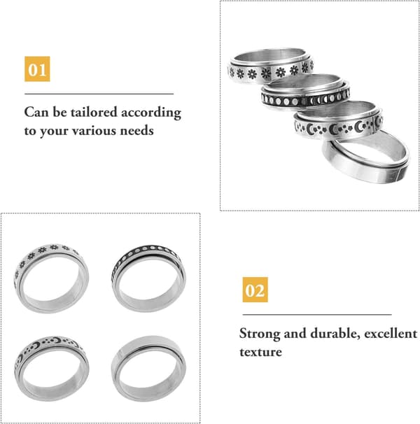 Roterbar Titanium Stål Fidget Ringe Sæt til Kvinder med Stjerne- og Månedesigns