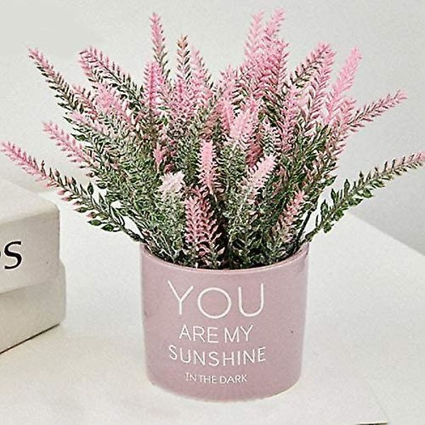 Kunstig Lavendel med Keramik Blomsterpotte, Små Pottede Dekorationer, Velegnet til Kontor