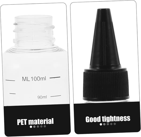 10 st 100 ml klämflaskor med droppkorkar, svarta skruvkorkar, påfyllningsbara plastapplikatorflaskor