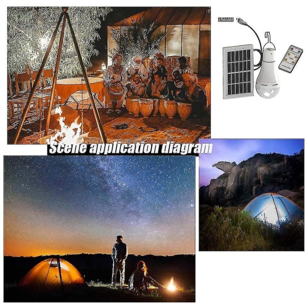 LED-sollampa med fjärrkontroll för camping, nödbelysning och vandring