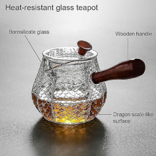 600ml Håndlavet Varmebestandig Glas Tekande Infuser Træhåndtag