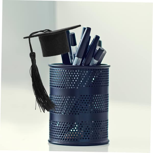 4 stk. mini studenterhue flasketoppe med kvaster, sorte filthatte til studenterfest