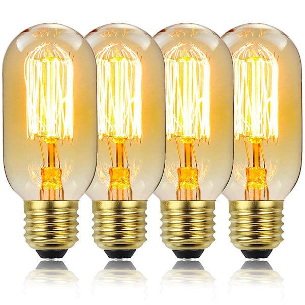 4 stk. T45 220v 40w Lampe Antik Retro Lyspære (Guld Top Og Bund)