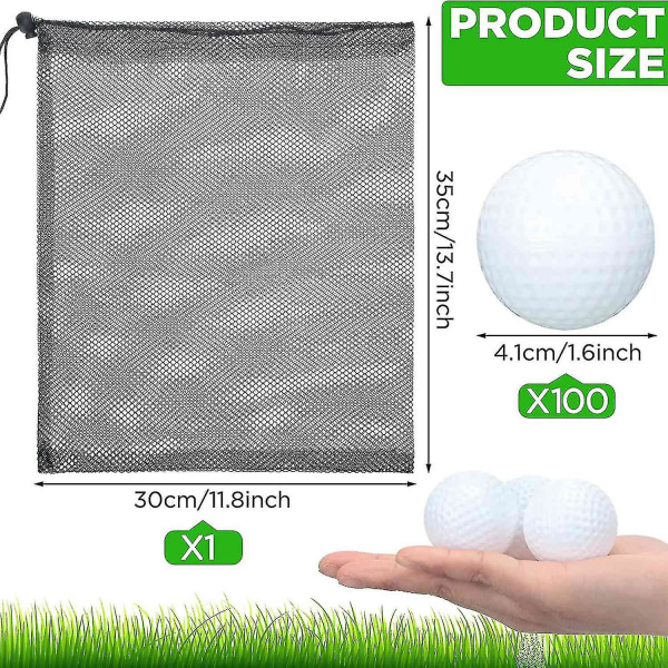 100 stk golføvelsesball hul golfballtrening golfballer med netting og snøring Oppbevaringsposer F-yuhao