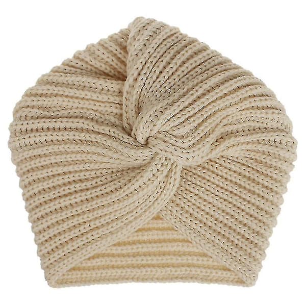Damernas Stickade Beanie-Hatt med Korsmönster - Vinter, Utomhus, Varma Öron, Vikbar, Sovhatt