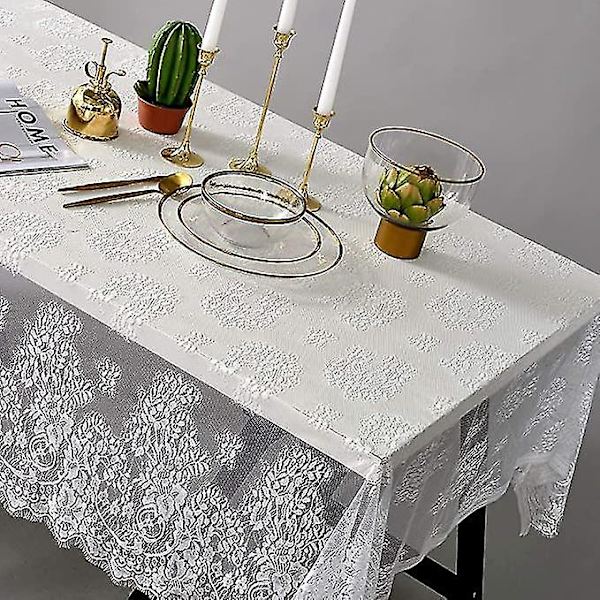 Elegant Hvit Blondert Dug Bryllup 60''x120''