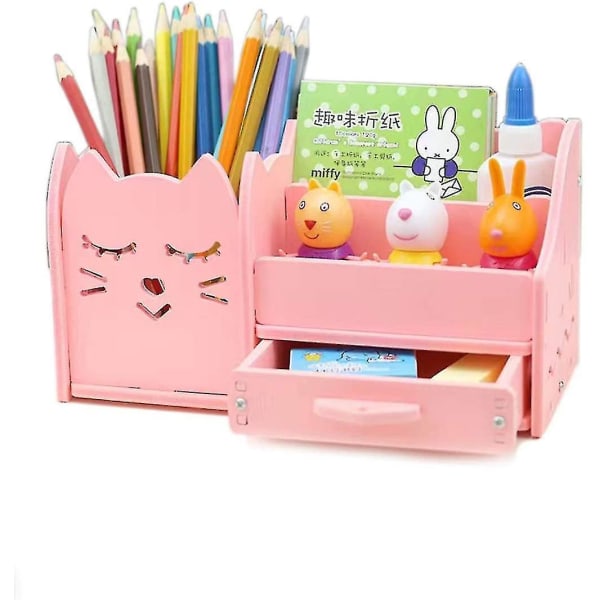 Skrivebord Tidy Organizer Penholder Pink Pen Pot til børn Desktop Stationær opbevaring