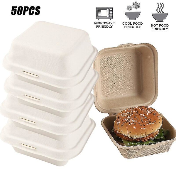 50 stk Engangsboller Pulp Nedbrytbare Hamburgerboks