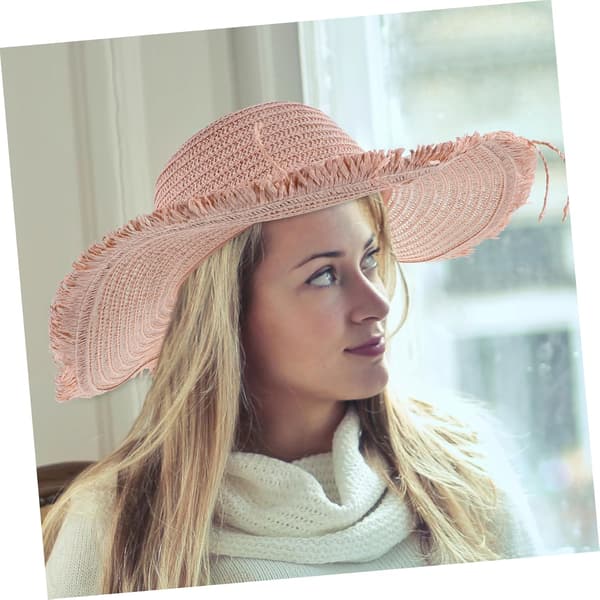 Bredskygget stråsolhat til kvinder Oversized floppy strandhat til rejser, lyserød skygge