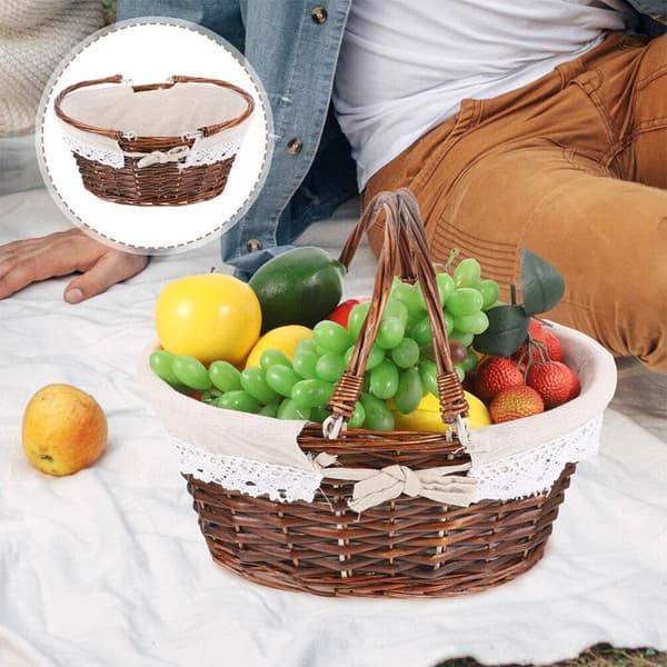 Flätad picknickkorg, 12,5 x 10 tum rektangulär khaki flätad korg