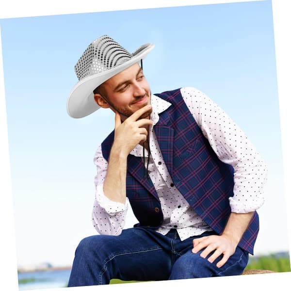 Sølv Paillet Cowboyhat Glitrende Festhat til Kvinder Western Stil Voksen Diskotek Tilbehør