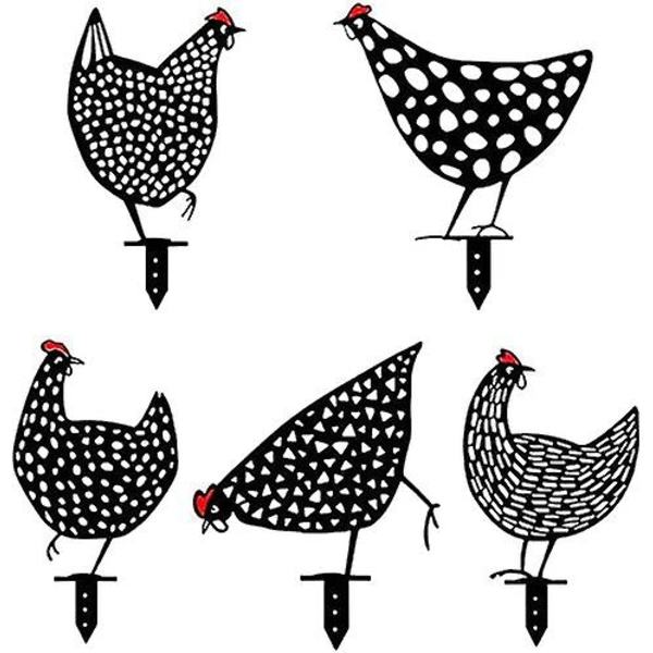 5 stk Metall Hønse Hagekunst Hul Rooster Dyreform Dekor For Utendørs For Plen Hager Bak