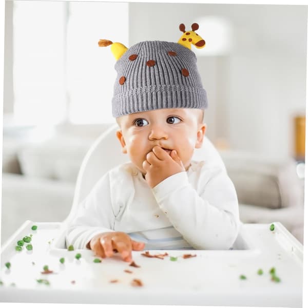 Baby Ullstickad Mössa Giraffmönster Varm Vintermössa