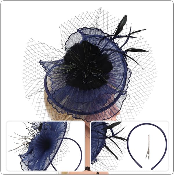Fascinatorhatter for kvinner Netthårnål Hårbånd til teselskap Brudehodeplagg Marineblå