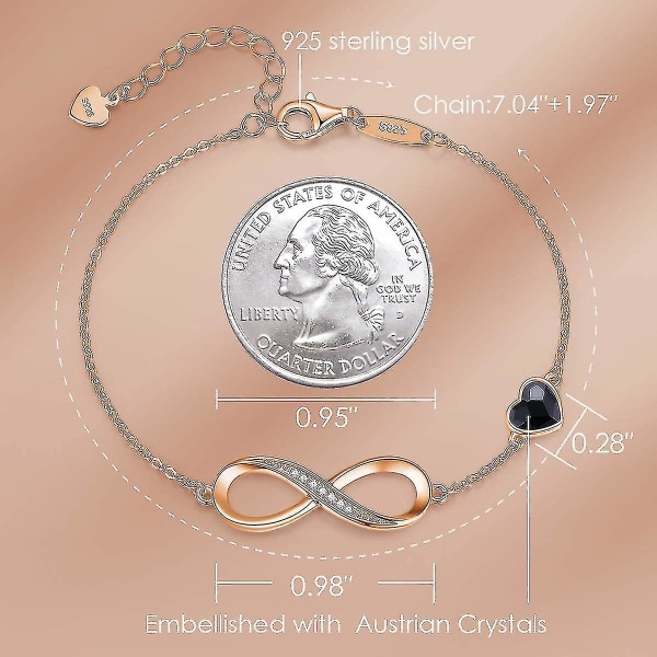 Infinity Heart Symbol Charm Armbånd For Kvinner 925 Sterling Sølv Justerbar Valentinsdag Juveler