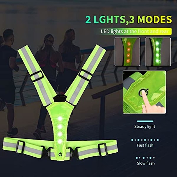 Hög Synlighet Reflekterande Säkerhetsväst USB Laddningsbar LED-Ljus Väst Reflekterande Löpningsutrustning