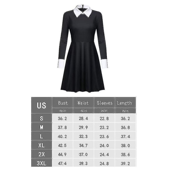 Wednesday Addams Kostymset - Kortärmad Klänningar, Brosch, Outfit för Kvinnor, Rollspel 150 Dress 4