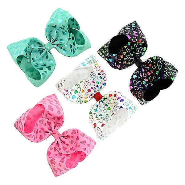 4 st 8 tum Ribbade Band Slips med Rosett Unicorn Tryckt Mönster Hårklämmor Delikat Slips Bobby