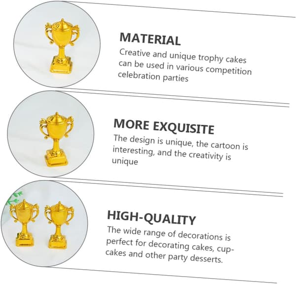 3 stk. troféformede kaketopper for dekorasjon av cupcakes og minnefester