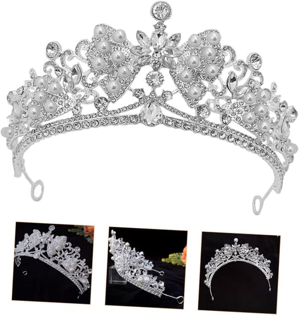 Rhinestone Tiara Krone for Bryllup og Bursdager Elegant Perle Brude Hodebånd Hodeplagg
