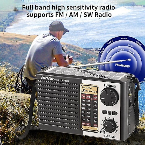 Aurinkoenergialla latautuva hätäradio monikaistainen korkeaherkkyysradio langaton Bluetooth-kaiutin tukee FM / AM / SW-radiota