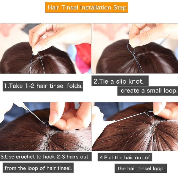 Hair Tinsel Kit, 12 farver 48 Inch 2600 Strands Hair Tinsel Strands Kit, varmebestandigt hårglitter Tinsel Hair Extensions