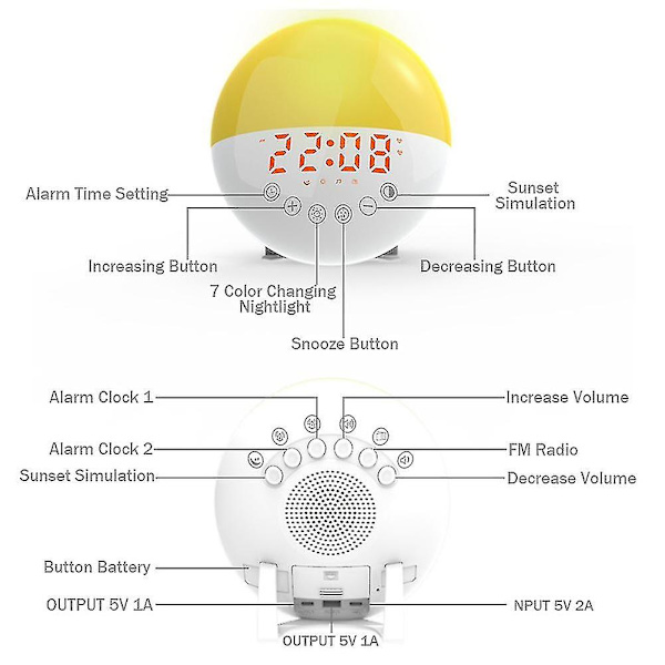 Väckarklocka med Uppvaknande Ljus, Dubbla Alarm och Snooze-funktion