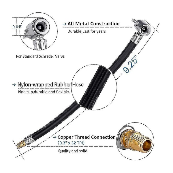 Renkaan täyttöletku Auton Ilmapumpun Laajennusputki Adapteri Kiertävä Rengasliitäntä Lukituskorkki Korjausvälineet 60cm not deflated