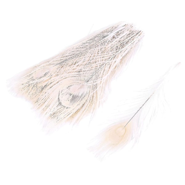 50 kpl/luonnollisia valkoisia riikinkukon höyheniä silmässä, 10-12 tuumaa riikinkukon höyheniä häät De-hyj
