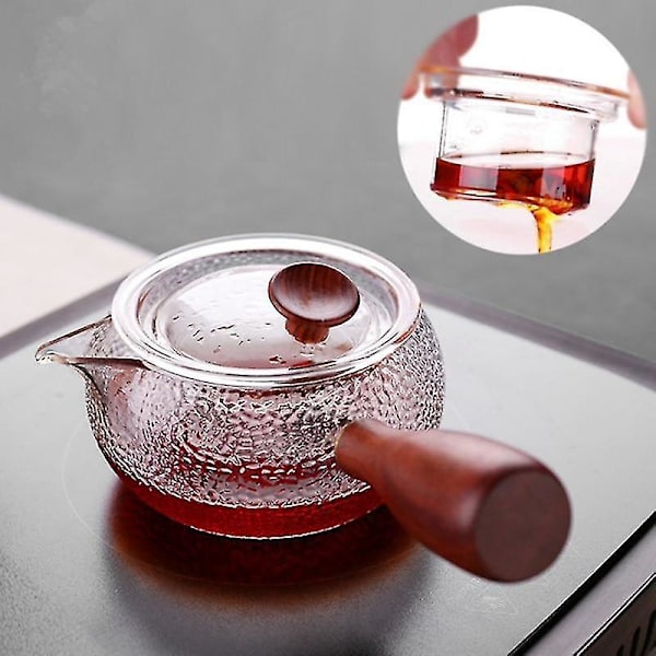 Stilful Tekande Klar Glas Træhåndtag Pot Temager Kedel