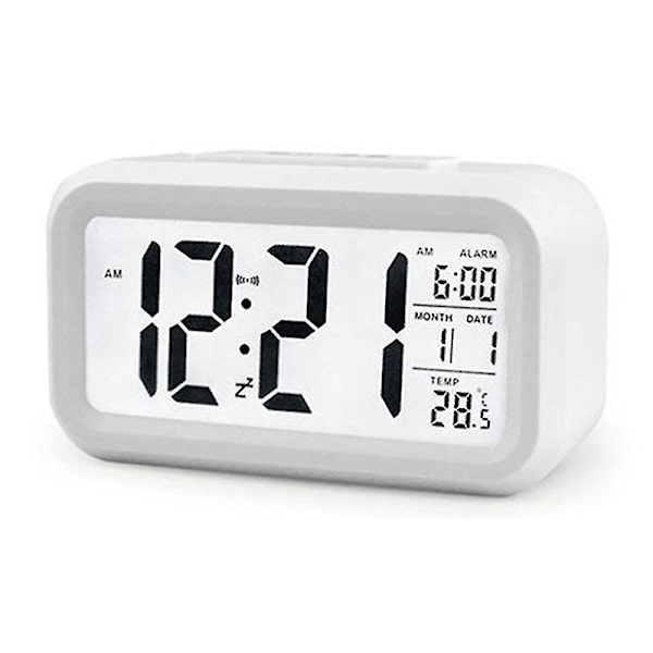 Digital Klocka med Tid, Temperatur, Snooze-Alarm, Barnväckarklocka, Skrivbords Klocka, Nattlampa, Vit