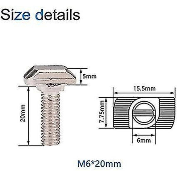 M6 X 20mm T-spårbultar med muttrar