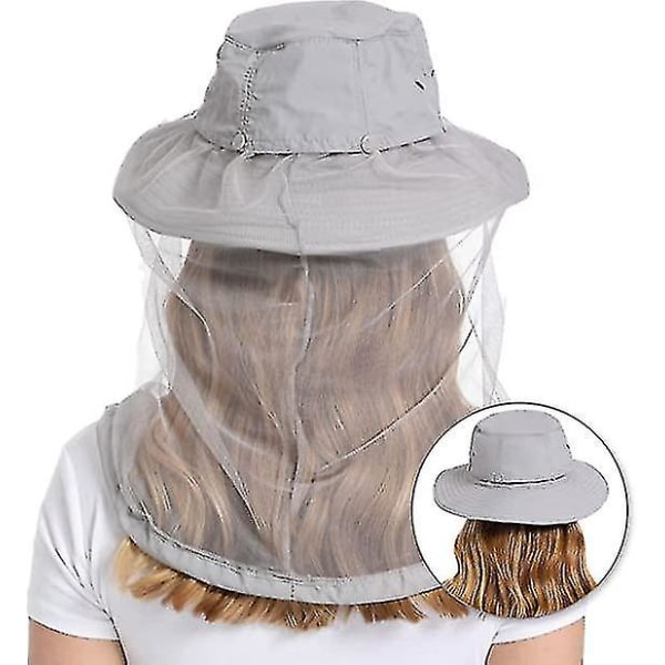 Mosquito Head Net Hat - Bug Cap Upf 50+ aurinkosuoja piiloverkolla mehiläishoitoon Vaellus Miehet Naiset-yuhao Grey