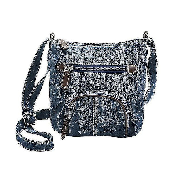 Denim Skulderveske Crossbody Casual Håndveske med Lomme foran for Kvinner (Cowboy Blå)