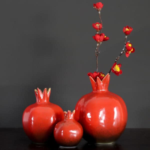 Kreativ keramisk blomstervase i granatæbleform med stabil base til hydroponik