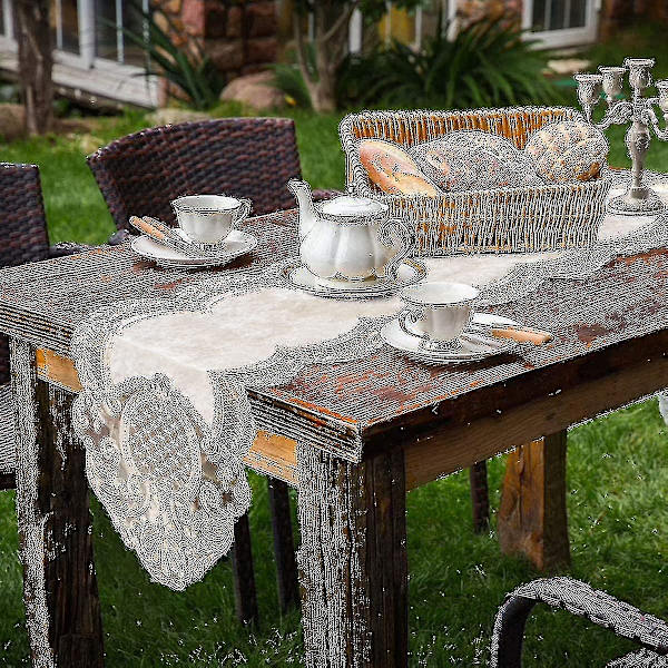Blomstermønstret fløyelsduk Elegant Chic Vaskbar Bordmatte Borddekke Dekor For Spisestue Bryllup Fest Bankett 1stk-hvit