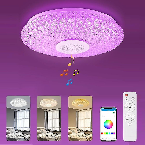 LED Taklampe med Musikk 15.6 Tommer 36W Bluetooth Høytaler Fjernkontroll