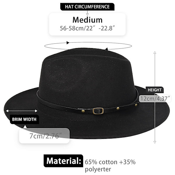 Herre- og Damebredbremmet Uldfelt Fedora Hat med Bæltespænde Unisex Floppy Panama Hat Cowboy Hat Solhat