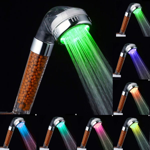 Dusjhode med filter - 7 fargeendrende LED-lys, lavt trykk, vannsparing, temperaturkontroll, vannsprinkler