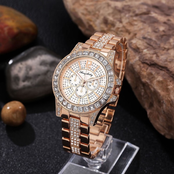Casual Quartz Watch kvinnelig koreansk mote Diamond Business stål belteklokke Trendy dameklokker Rose gold