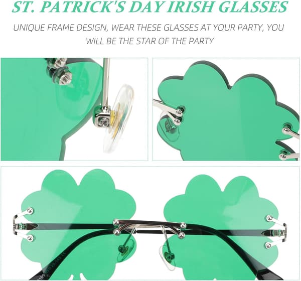 St Patrick's Day Glasögon 1 Par Chic Klöverglasögon Guldbåge och Mörkgröna Linser Fest