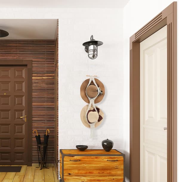 Boho Tofs Vävd Hattställning Bomullsrep och Trä Väggmonterad Hattdisplay Organizer