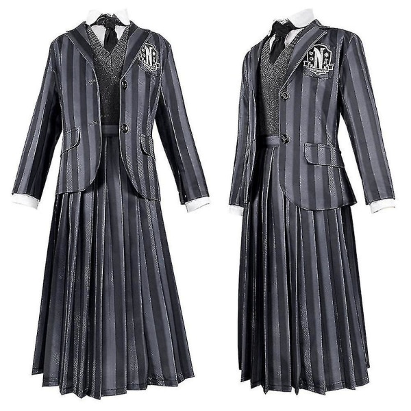 Kvinna Wednesday Addams Kostym Nevermore Uniform Skjorta Kavaj Slips Peruker Outfit M Outfits(no Wig)
