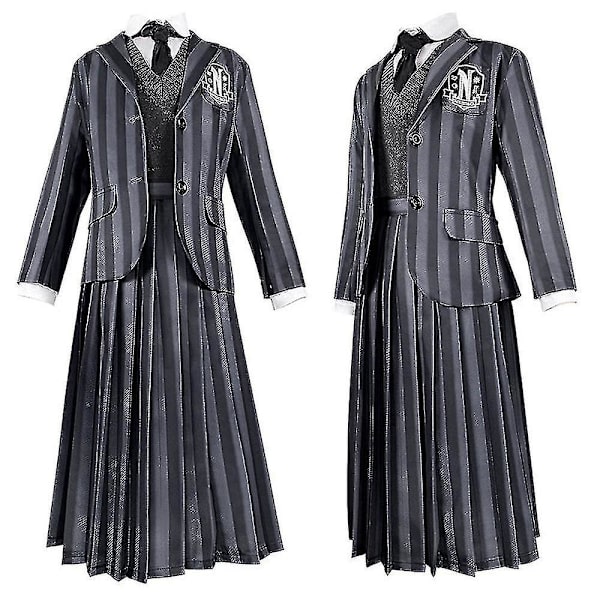 Naisten Wednesday Addams -asu Nevermore-uniformipaita, takki, solmio ja peruukki One size Outfits(no Wig)
