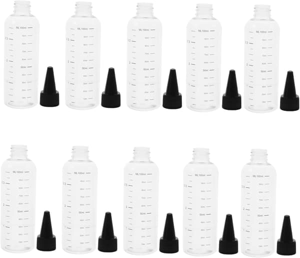 10 st 100 ml klämflaskor med droppkorkar, svarta skruvkorkar, påfyllningsbara plastapplikatorflaskor