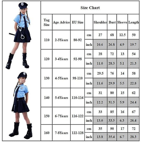 2-8 Børne Kostume Enkeltdelt Uniform 6-7 Years
