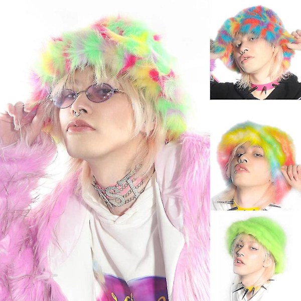 Regnbuefarget Pluss Hettehatt Tie-dyed Fargerik Hatt Varmt Fluffy Hatt Unisex Color 3