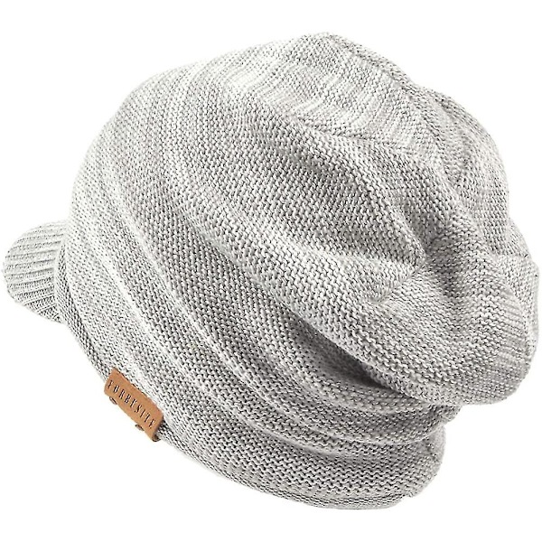 Mænds Beanie med Skygge Vinterhatte Tyk Fleeceforet Strikket Visor Beanie Cap B5042